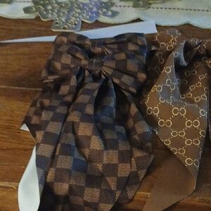 FASHION Checkered and Patterned Hair BowsDARK BROWN, LIGHT BROWN & CREME COLORED